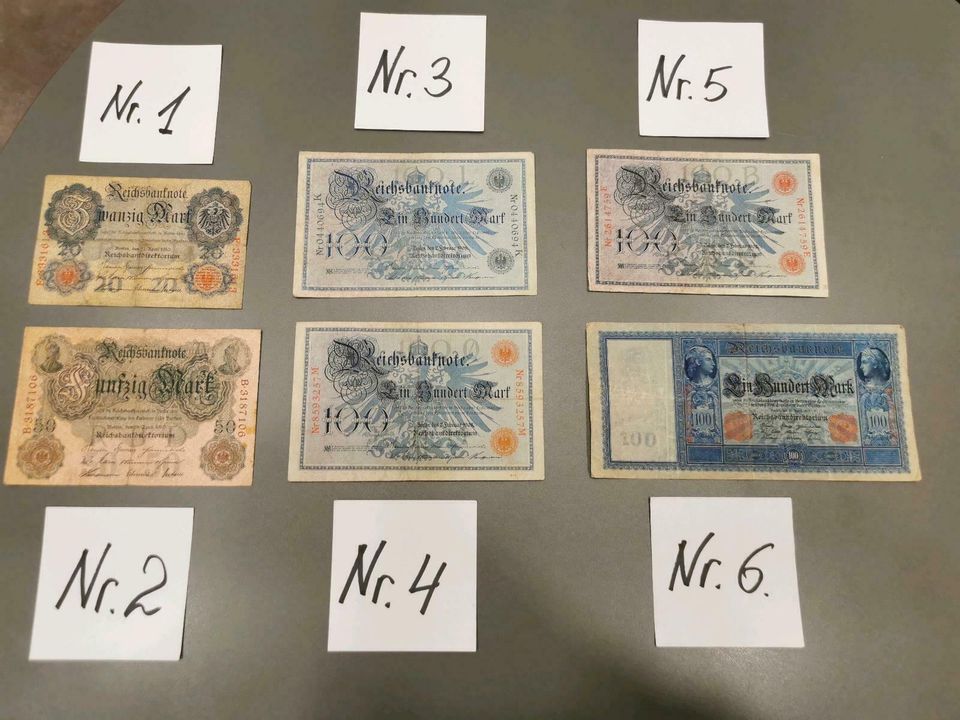 6 Stück Original Reichsbanknoten 20, 50, 100 Mark Sammeln Rarität in Dresden