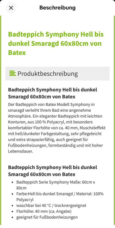 BATEX   Badteppich Symphony Hell bis dunkel Smaragd 60x80cm NEU in Monheim am Rhein