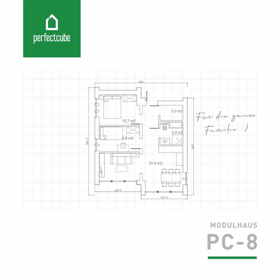 Modulhaus PC 8 von Perfect Cube Innenfläche 58m² Neubauprojekt in Regensburg