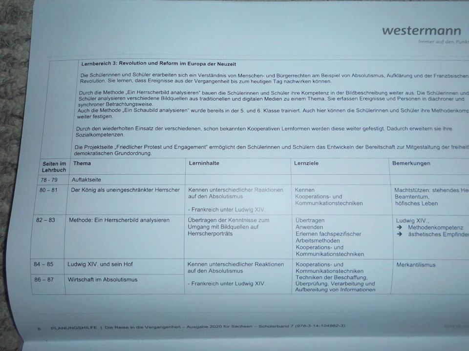 Stoffverteilungsplan,Planungshilfe Geschichte Kl.7,Sachsen in Annaberg-Buchholz