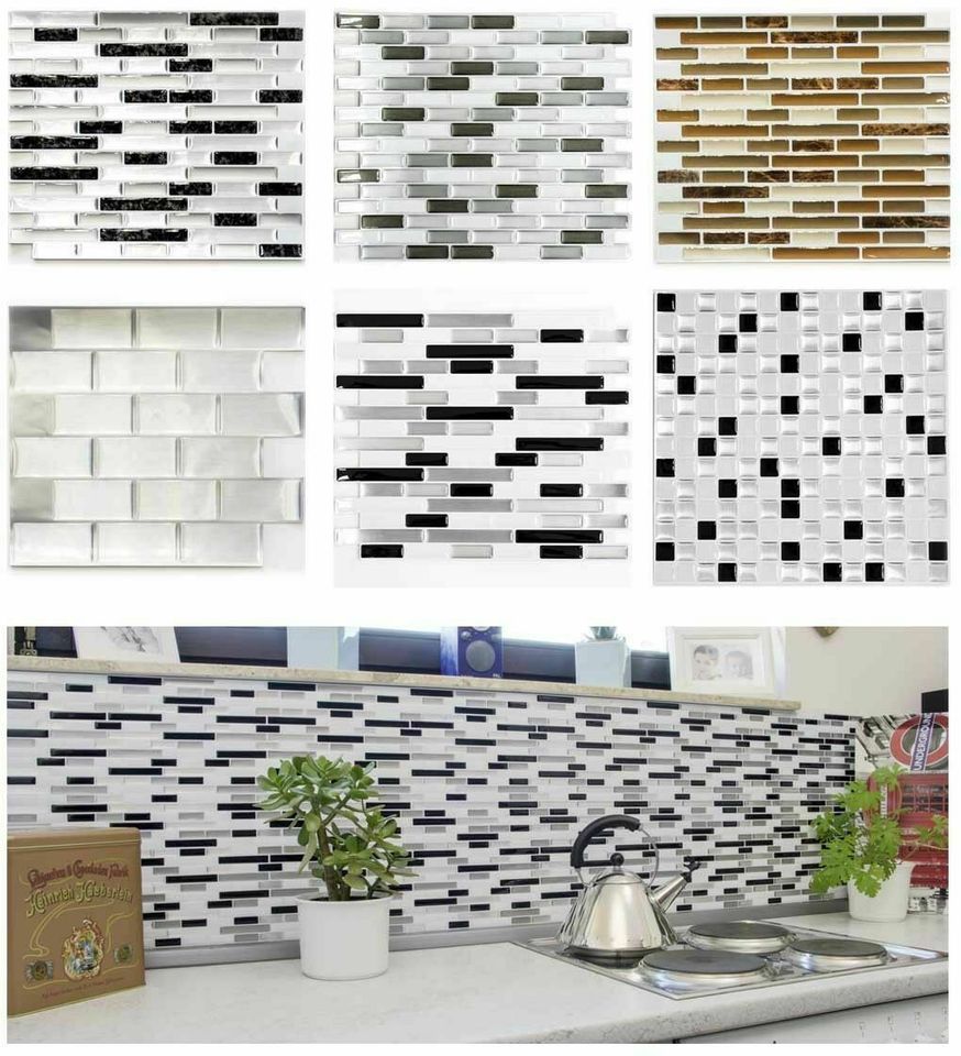 Vinyl Folie Selbstklebend Schwarz Weiß Mosaikfliese 4er Pack in Ebrach