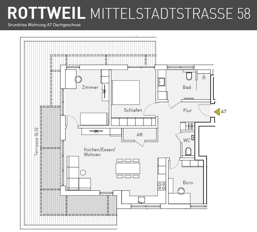 NEUBAU 4,5-Zimmer-PENTHOUSE-Wohnung, Effizienzhaus 40 mit Möglichkeit auf 100.000 EUR Förderdarlehen! in Rottweil