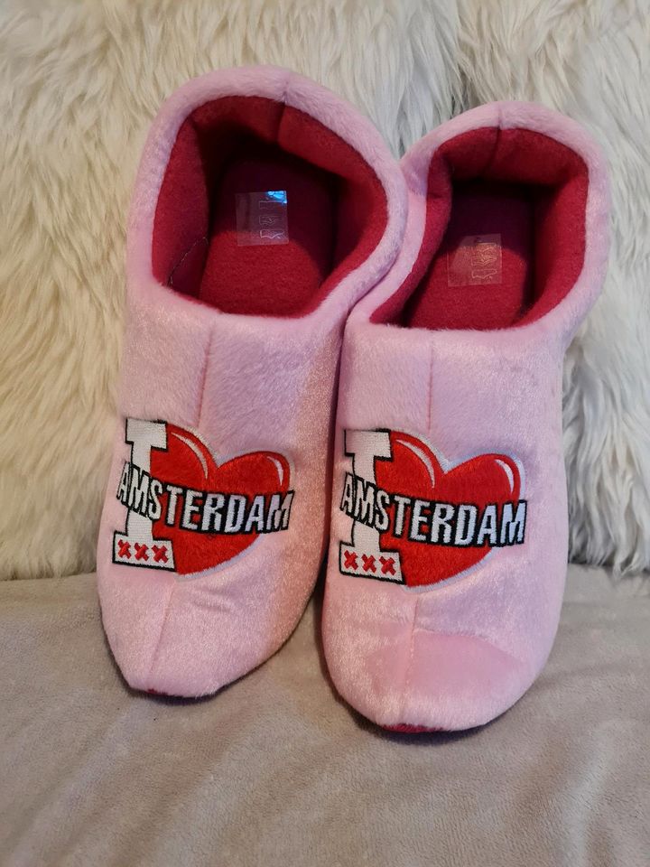 Hausschuhe Slipper "I love Amsterdam" Gr. 39-41 rosa in Mülheim (Ruhr)