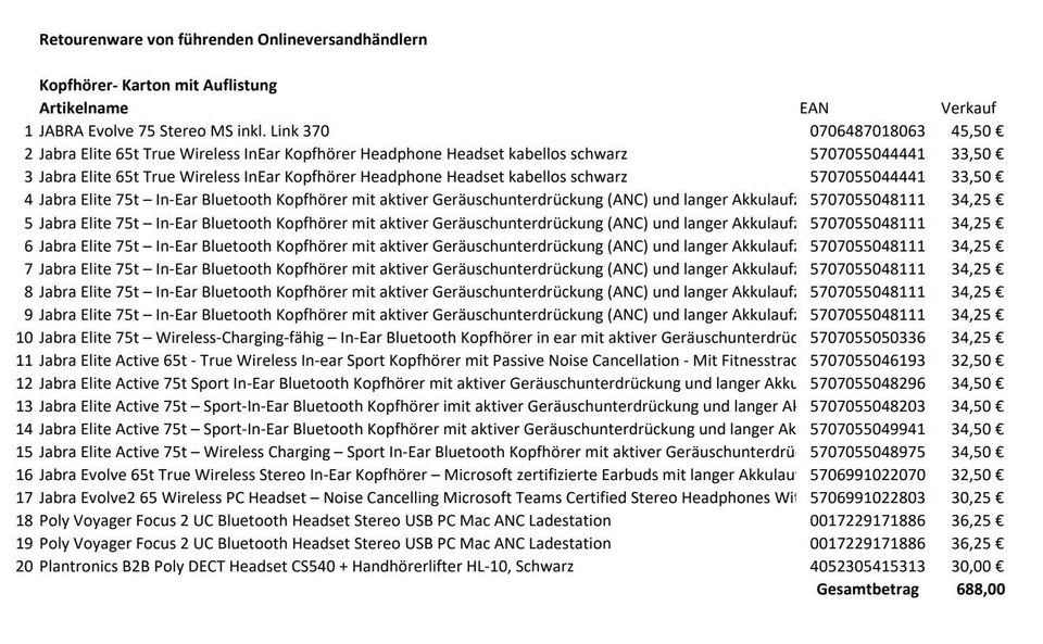 Ungeprüfte Kopfhörer RETOURE Ware von Jabra in Bakum