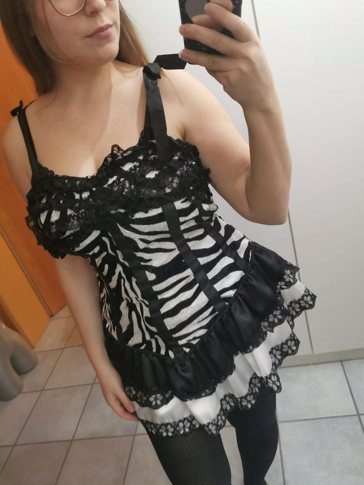 Sexy Zebra Kleid Rüschen Karneval Fasching Kostüm schwarz-weiß M in Nümbrecht