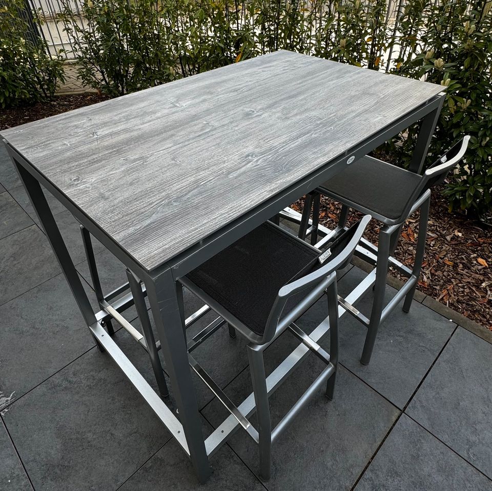 Stern Gartenmöbel Set Aluminium Bar Set Tisch + Stühle in Grau in Erlensee