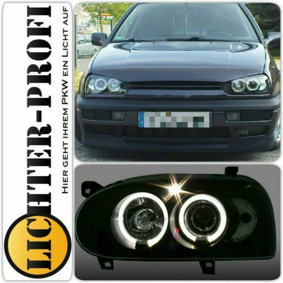 Scheinwerfer Angel Eyes LED schwarz passt für VW Golf 3 III ab 1991 - 1997