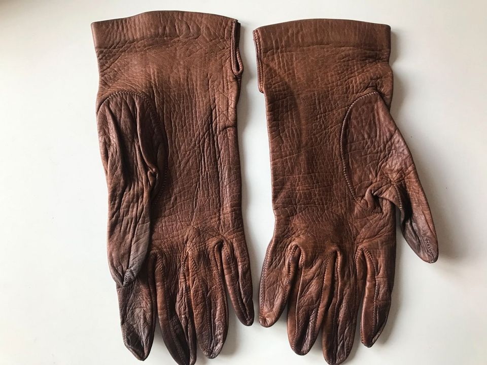 Handschuhe Leder Gr.7 mittelbraun mit Muster in Fürth
