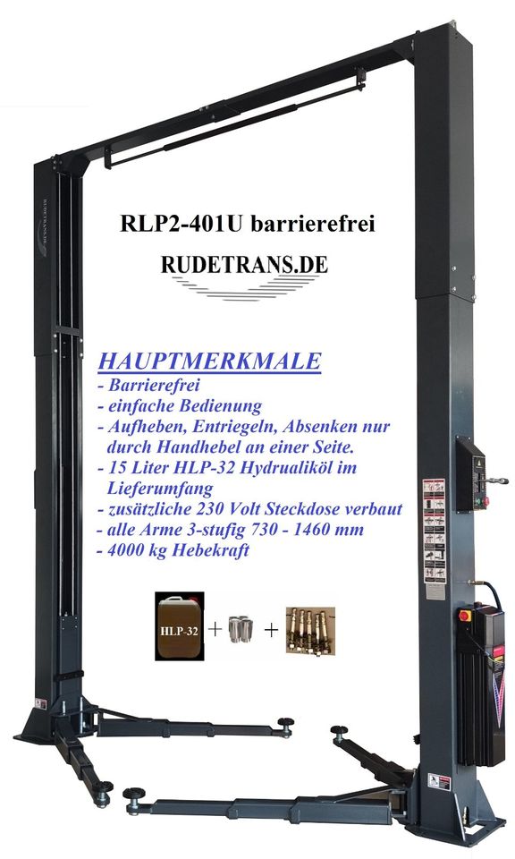 2 Säulen Hebebühne RLP2-401U BARRIEREFREI Alle Arme 730-1460 mm in Ebern