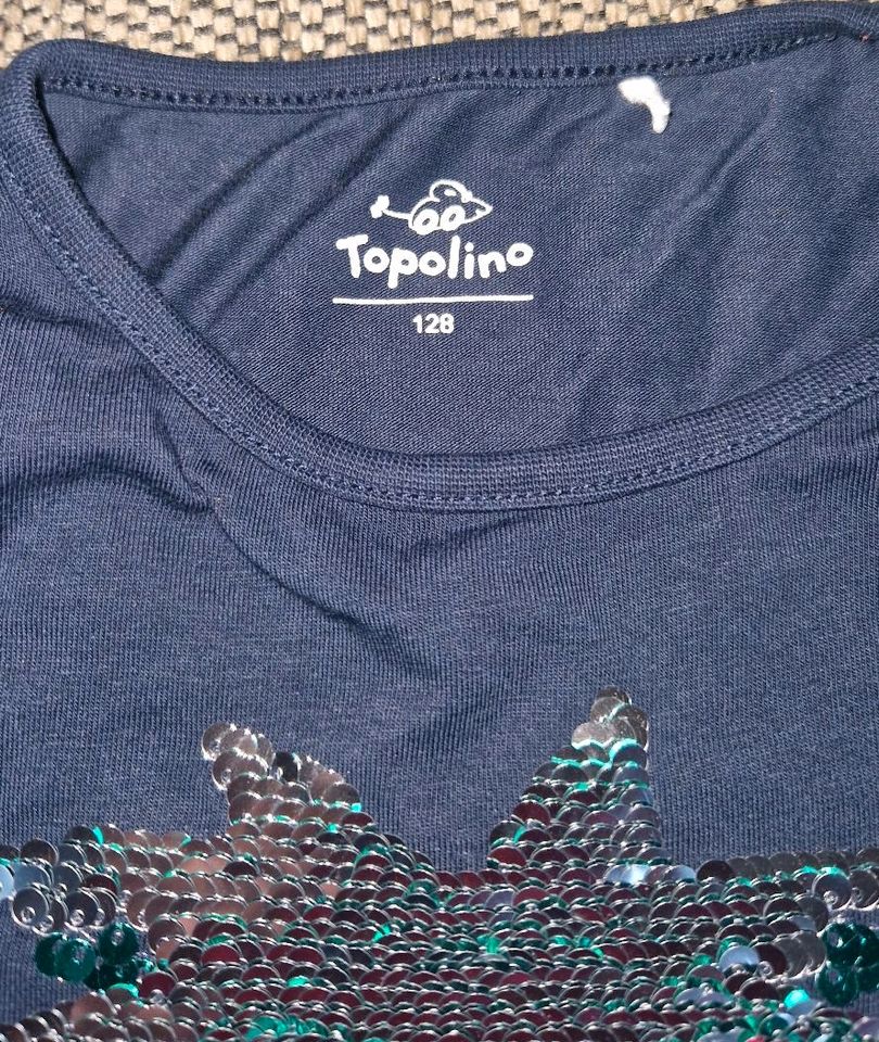 Tshirt Shirt Erdbeere Topolino Gr. 128 Glitzer Wendepailletten in Bellheim