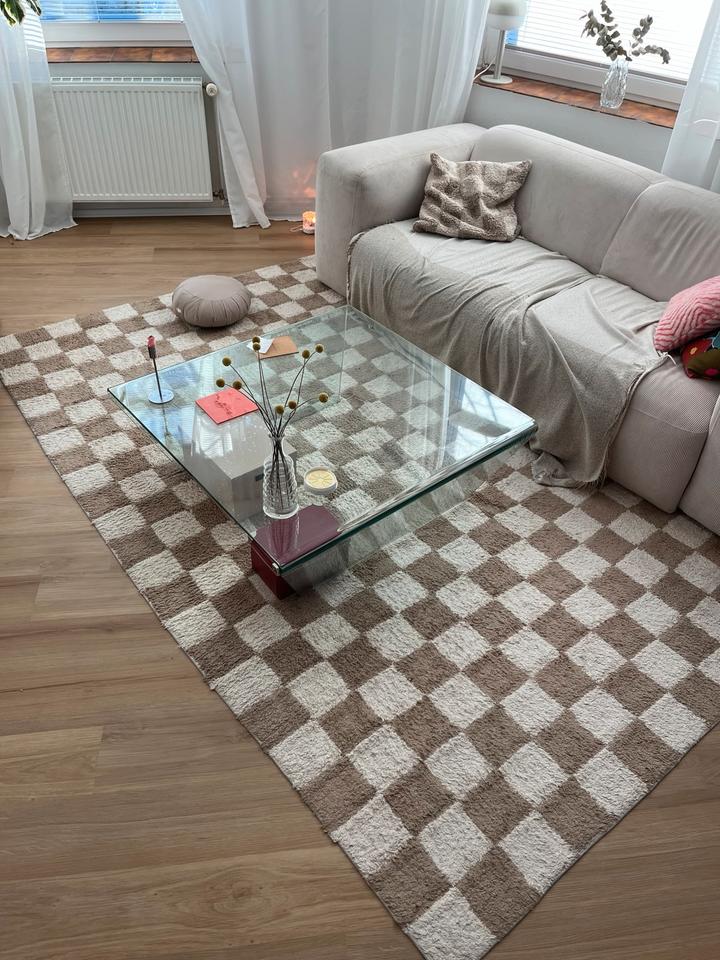 Teppich 2x3 m kariert Schachbrett Muster beige Creme in Braunschweig
