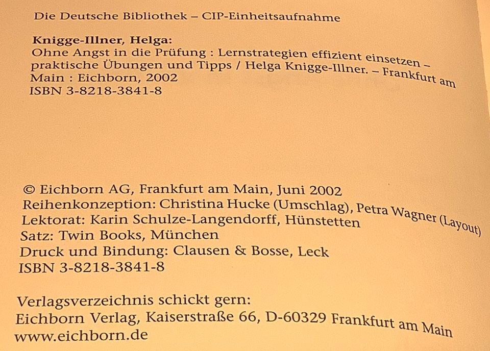 Sachbuch "Ohne Angst in die Prüfung" Helga Knigge-Illner *NEU* in Braunschweig