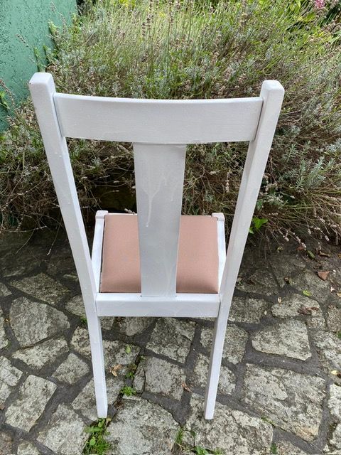 3 Stühle Stuhl Esstisch Holz weiß Shabby Chic Stoff Beige in Mainz