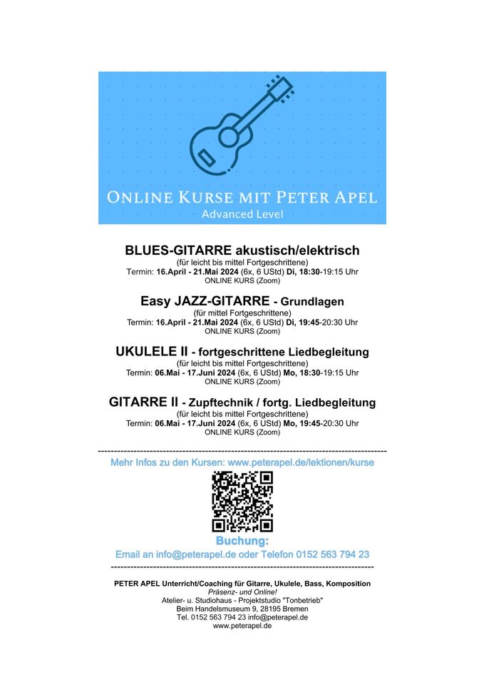 UKULELE II - fortg. Liedbegleitung // Kurs-Start 06.Mai in Bremen