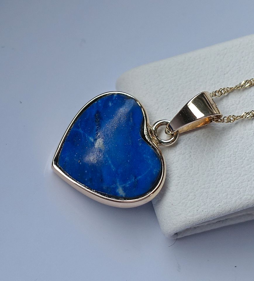 Herz Gelbgold Anhänger 585 14kt Gold Lapislazuli Lapis ♦️♦️ 8303 in Lichtenberg (Oberfranken)