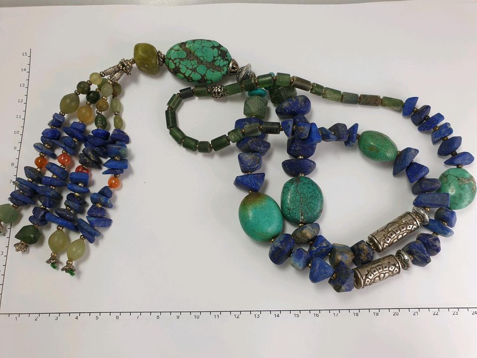 Üppiges Türkis Lapis Jade Collier mit Quast ( 76 cm ) 222 Gramm in Recklinghausen