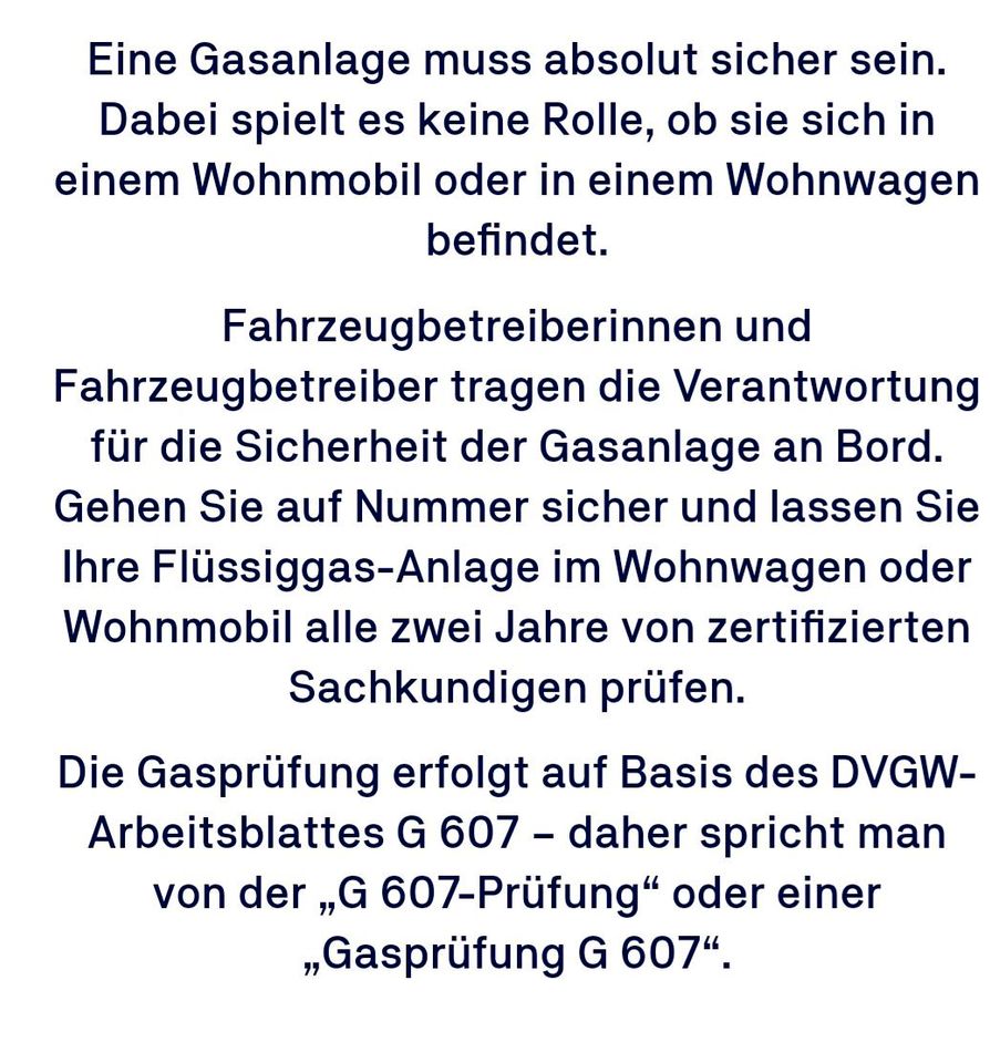 Mobile Gasprüfung für Wohnwagen und Wohnmobile DVGW G607 und G612 in Olfen