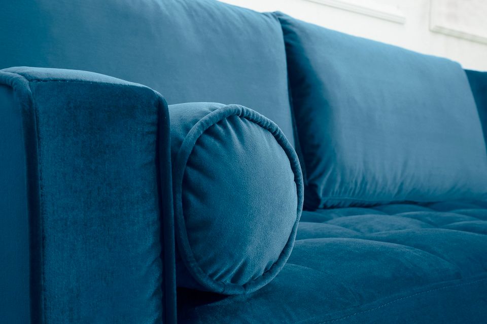 Elegantes Ecksofa 260cm dunkelblau Samt Federkern 3er-Sofa in Dresden