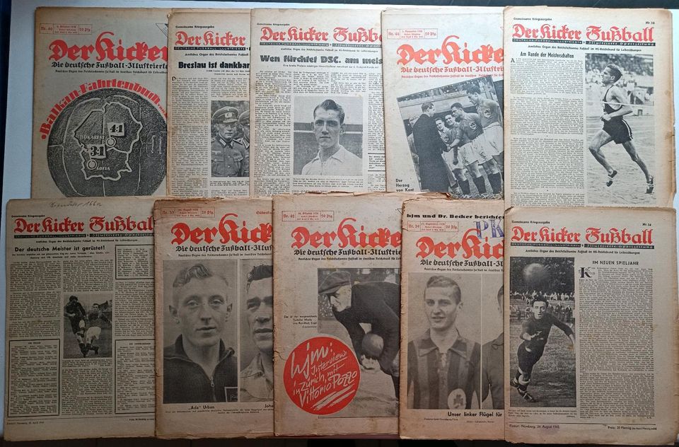 Kicker Zeitschriften Fußball 30er, 40er Jahre, 10 Stück in Pulsnitz