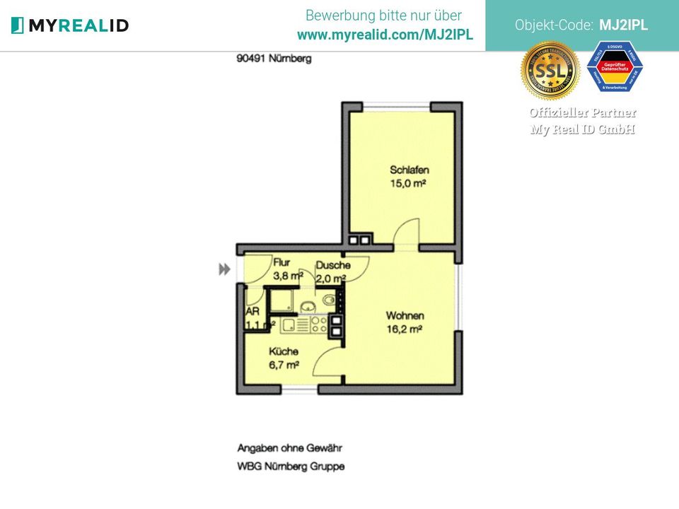 Azubis und Studenten aufgepasst! Hell und ruhig gelegen 2-Zimmer-Wohnung! in Nürnberg (Mittelfr)