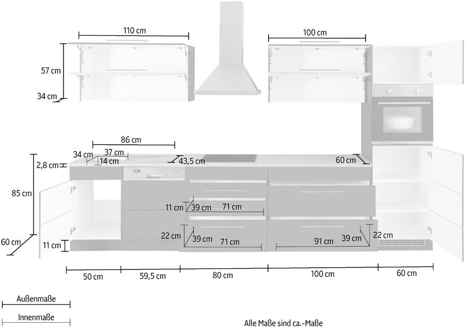 Küchenzeile, Breite 350 cm, ohne E-Geräten in Obernburg