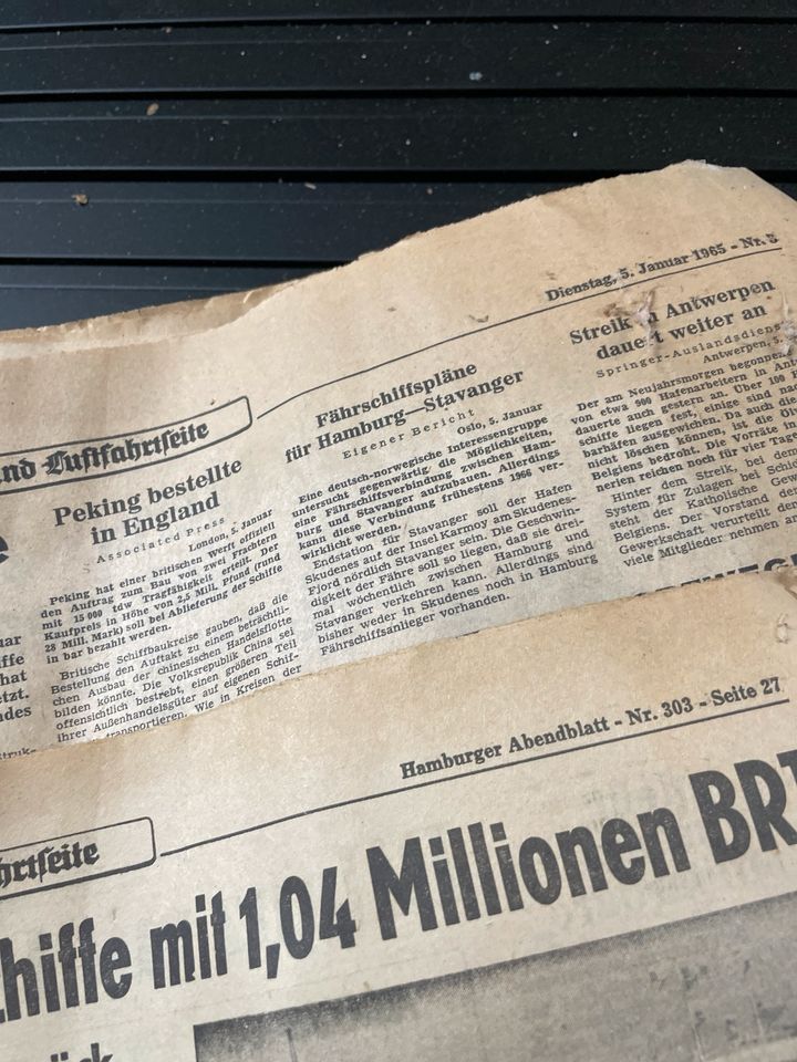 24 Blätter Zeitung Hamburger Abendblatt 1965 Schiffart in Neustadt (Dosse)