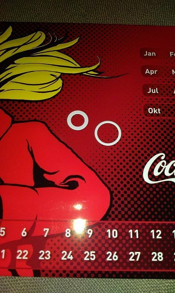 Blechschild von Coca Cola, Dauerkalender in Schwarzenbach a d Saale