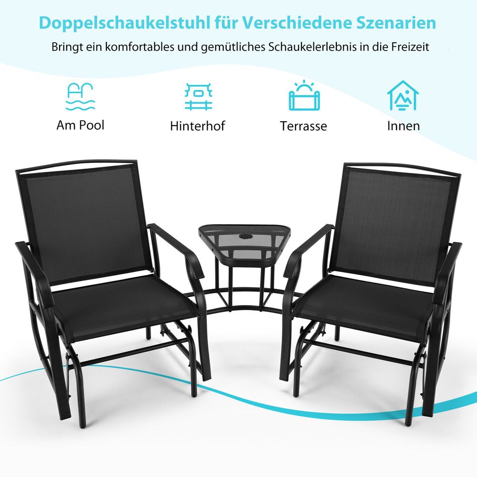 Gartenbank Schaukelstuhl Gartenstuhl 2-Sitzer Tisch & Schirmloch in Weilburg