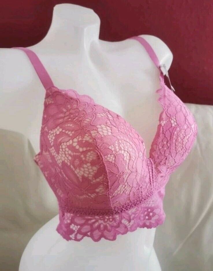 Bralette Full Cup Spitzen-BH rosa pink Bustier long 80E 85D 90C in Schwieberdingen