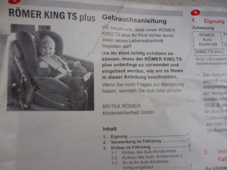 Römer Autokindersitz King TS ECE R44/04 9-18 kg in Eichenau