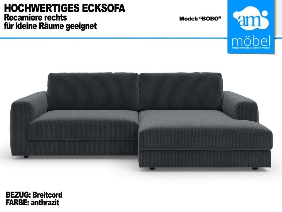 Sofa Couch Wohnlandschaft L Form in Breitcord anthrazit in Bremen