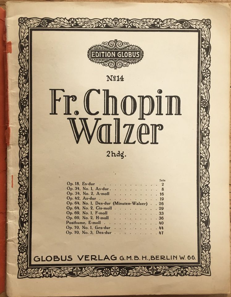 Fr. Chopin Walzer 2hdg. No 14. Edition Globus in Utting