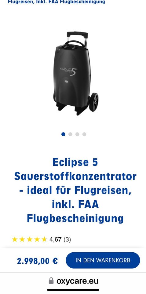 Eclipse 5 Sauerstoffkonzentrator Gesamtwert 4000,00 Euro in Herzogenrath