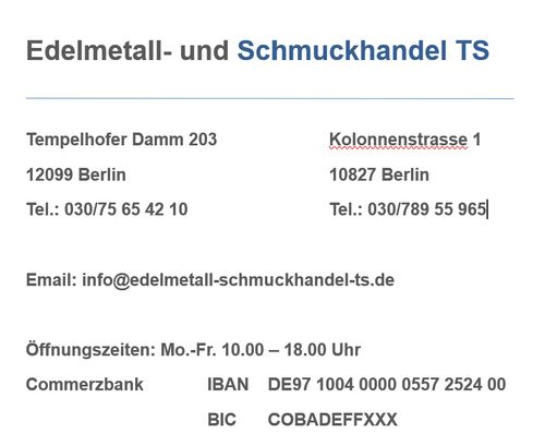 Edelmetall- Schmuckhandel TS